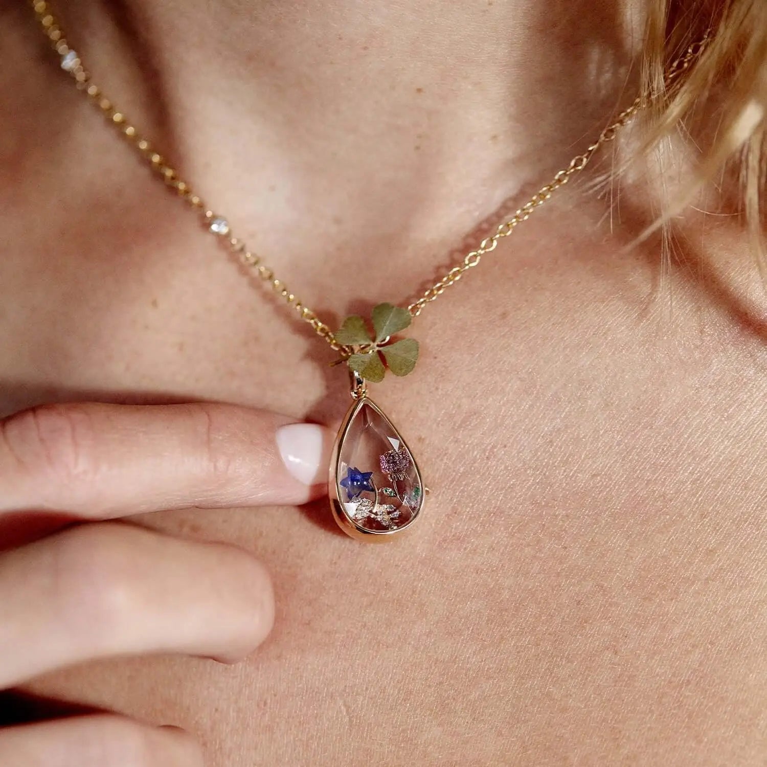 Cross-border Ocean Heart Openable Necklace Water Drop Pendant European And American Niche Cute Small Objects Collarbone Chain Color Preservation